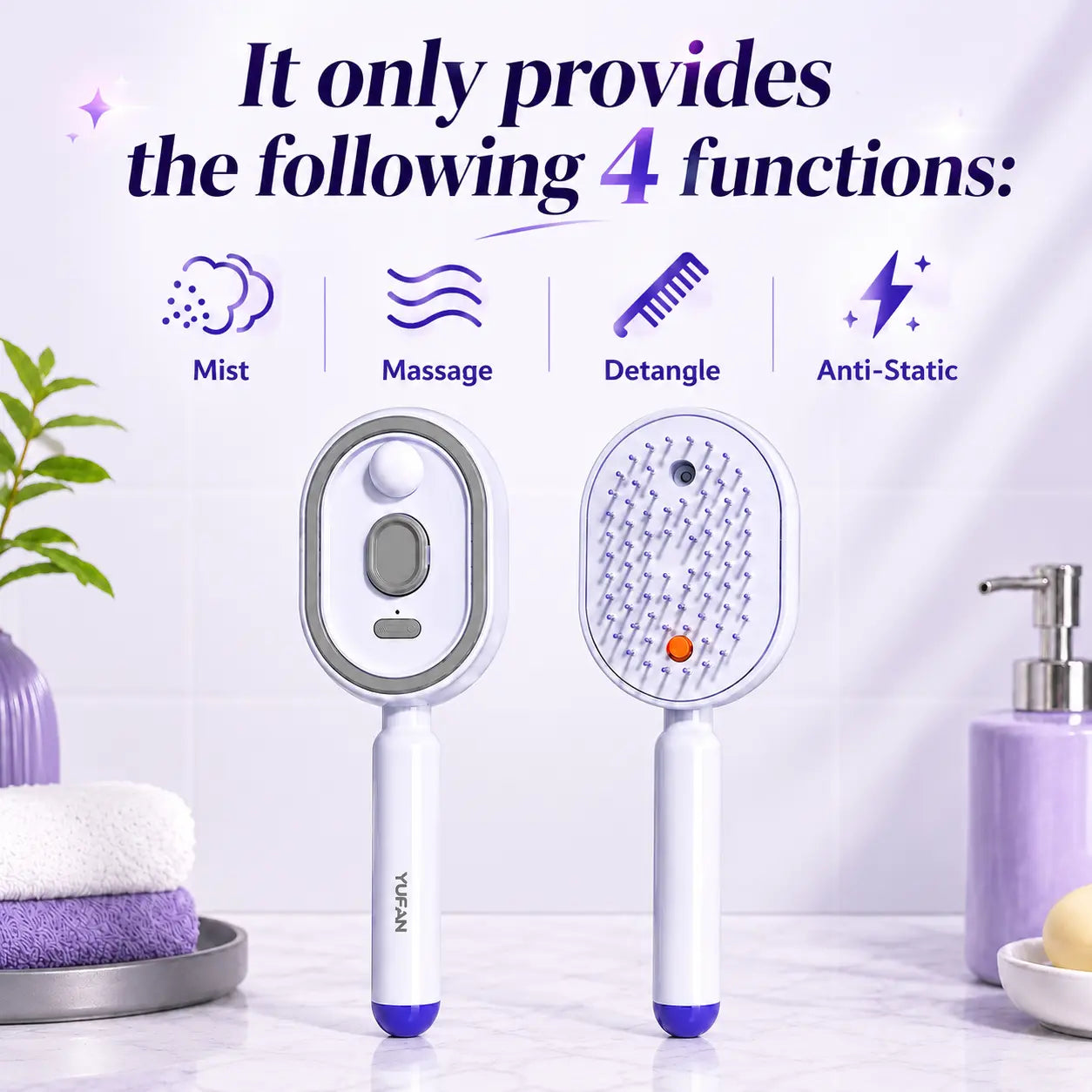 Velora 4 in 1 Self-Cleaning MIst Massage Hair Brush